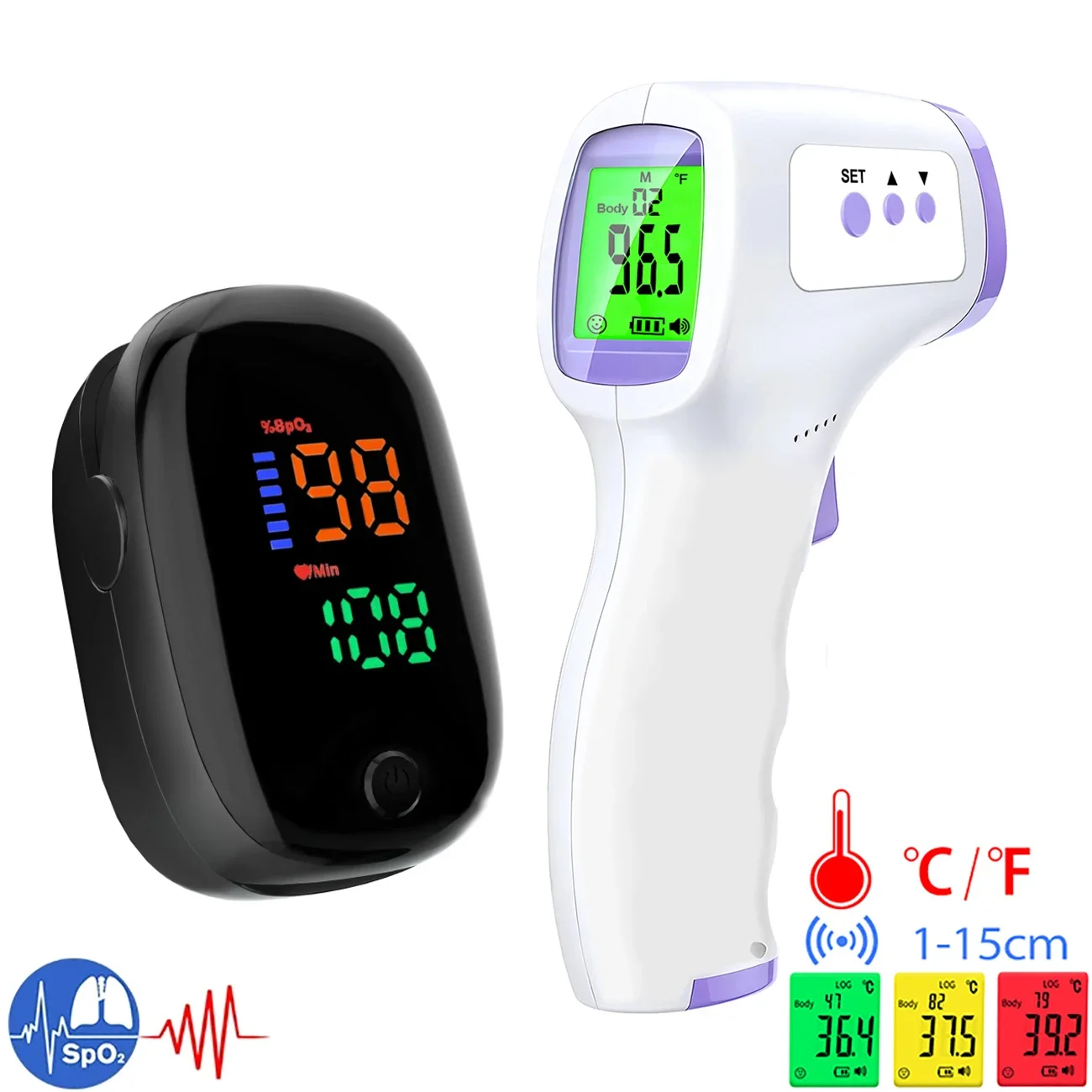 Pulse Oximeter - Tıbbi Kızılötesi Termometre, LED Dijital Arka
